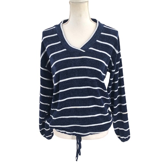 OVS Womens Size Small Nautical Spring Striped Sweater Pullover Drawstring Waist - Picture 1 of 7